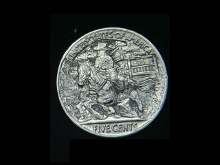 hobo nickel coin carving. Cowboy wild west.